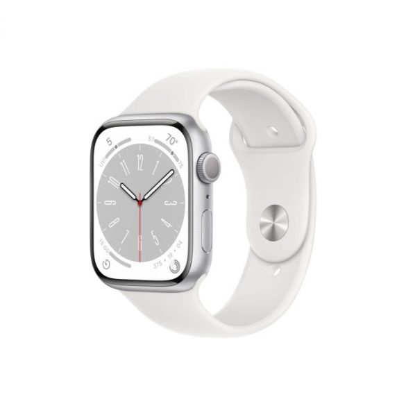Apple Watch Series 8 GPS 45mm Ezüst Aluminium tok Fehér sportszíjjal