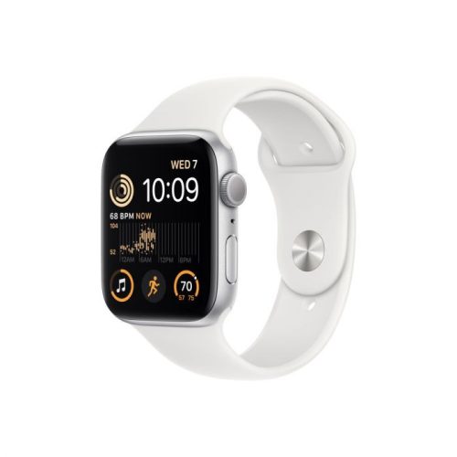 Apple Watch SE (2022) GPS 44mm Ezüst Aluminium tok Fehér sportszíjjal